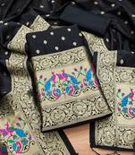Black soft banarasi silk pure zari woven design dress material