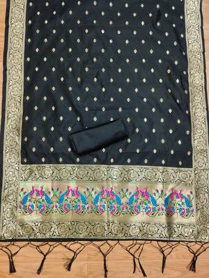 Black soft silk blend silk pure zari woven dress material 2