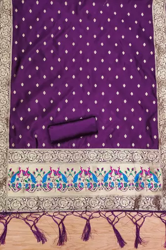 Purple soft silk blend silk pure zari woven dress material