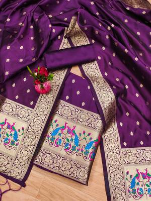 Purple soft silk blend silk pure zari woven dress material 3