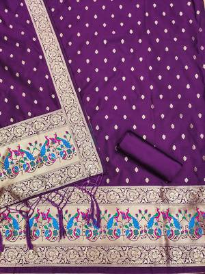 Purple soft silk blend silk pure zari woven dress material 4