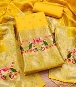 Yellow soft banarasi silk pure zari woven design dress material