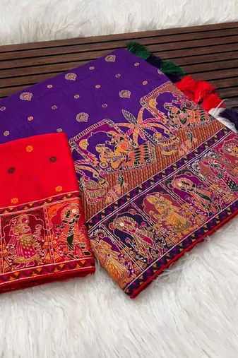 Purple Color Kashmiri Thread Woven Work Pashmina Silk Blend  Saree