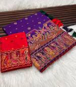 Purple Color Kashmiri Thread Woven Work Pashmina Silk Blend  Saree