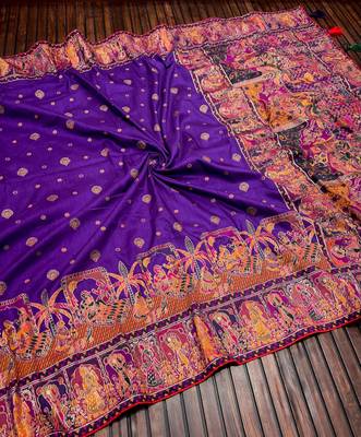 Purple Color Kashmiri Thread Woven Work Pashmina Silk Blend  Saree 2