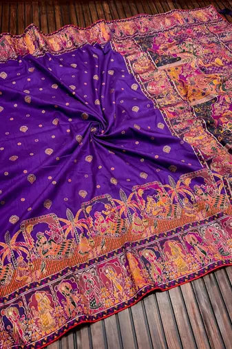 Purple Color Kashmiri Thread Woven Work Pashmina Silk Blend  Saree