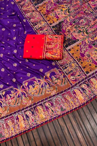 Purple Color Kashmiri Thread Woven Work Pashmina Silk Blend  Saree