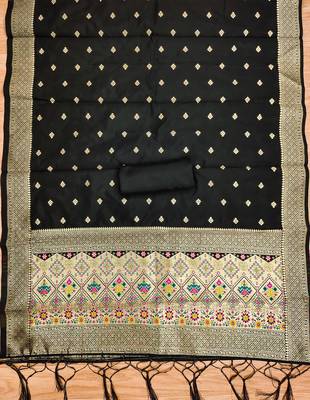 Black soft silk blend silk pure zari woven dress material 2
