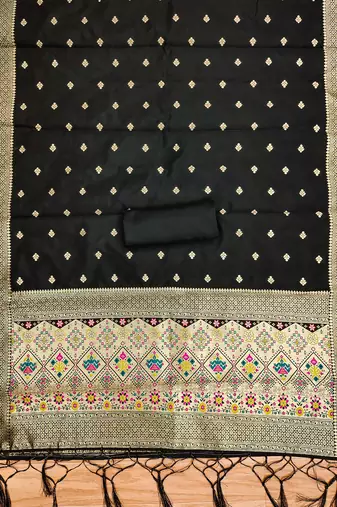 Black soft silk blend silk pure zari woven dress material