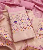 Baby pink soft banarasi silk pure zari woven design dress material