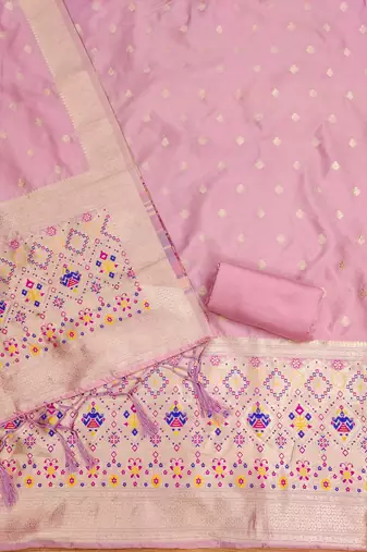 Baby pink soft silk blend silk pure zari woven dress material