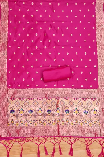 Pink soft banarasi silk pure zari woven design dress material