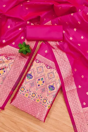 Pink soft banarasi silk pure zari woven design dress material