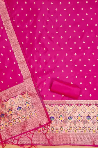 Pink soft banarasi silk pure zari woven design dress material
