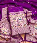 Purple soft banarasi silk pure zari woven design dress material
