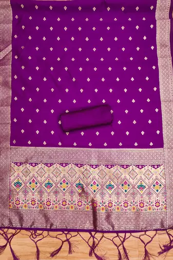 Purple soft silk blend silk pure zari woven dress material