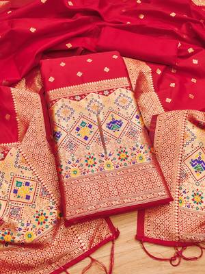 Red soft silk blend silk pure zari woven dress material 1