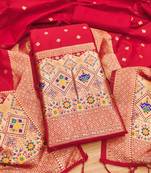 Red soft banarasi silk pure zari woven design dress material