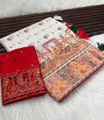 White Color Kashmiri Thread Woven Work Pashmina Silk Blend  Saree