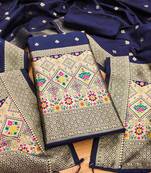 Navy blue soft banarasi silk pure zari woven design dress material