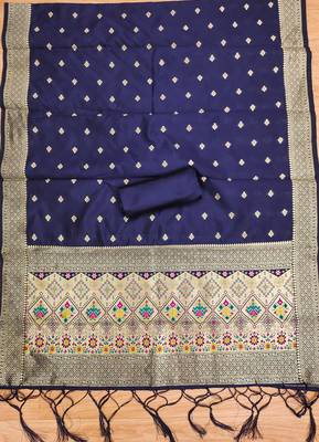Navy blue soft silk blend silk pure zari woven dress material 2