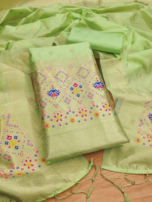 Pista soft banarasi silk pure zari woven design dress material 1