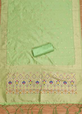 Pista soft banarasi silk pure zari woven design dress material 2