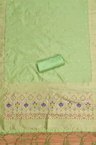 Pista soft banarasi silk pure zari woven design dress material