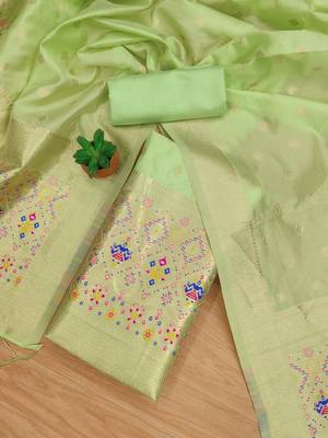 Pista soft banarasi silk pure zari woven design dress material 3