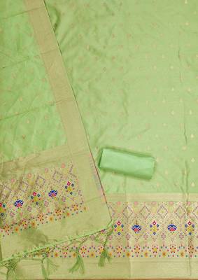 Pista soft banarasi silk pure zari woven design dress material 4