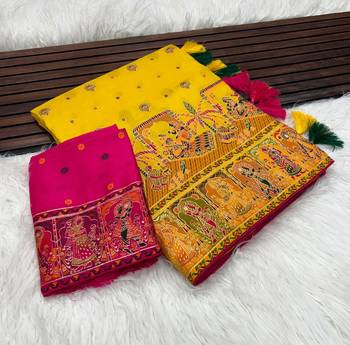 Yellow Color Kashmiri Thread Woven Work Pashmina Silk Blend  Saree 1