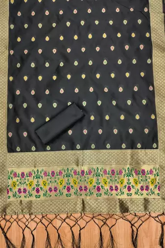 Black soft silk blend silk pure zari woven dress material
