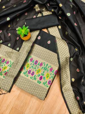 Black soft silk blend silk pure zari woven dress material 3