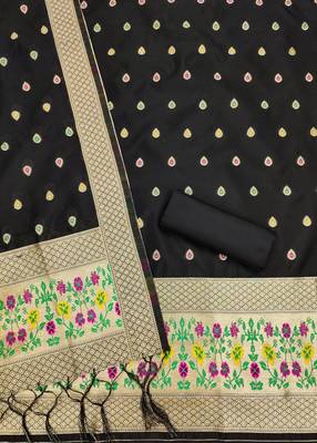 Black soft silk blend silk pure zari woven dress material 4