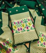 Bottle green soft banarasi silk pure zari woven design dress material