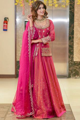 Pink Embroidered readymade Lehenga Choli Set with Dupatta – Wedding & Festive Wear for Women