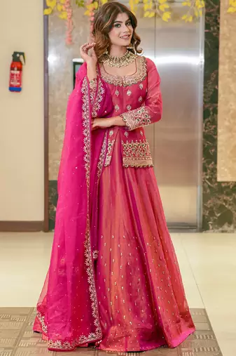 Pink Embroidered readymade Lehenga Choli Set with Dupatta – Wedding & Festive Wear for Women
