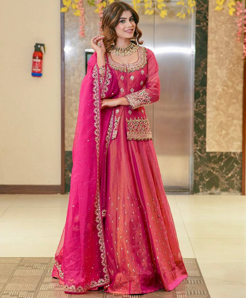 Pink Embroidered readymade Lehenga Choli Set with Dupatta – Wedding & Festive Wear for Women
