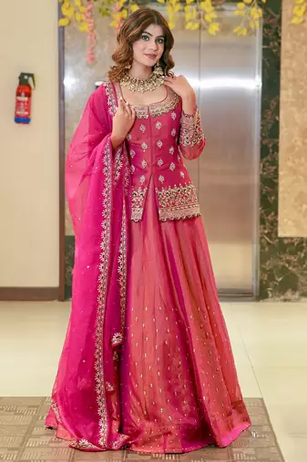 Pink Embroidered readymade Lehenga Choli Set with Dupatta – Wedding & Festive Wear for Women