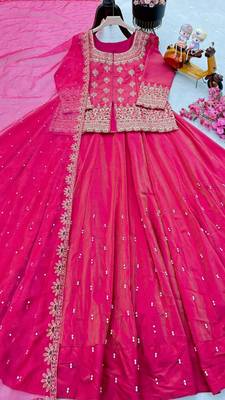 Pink Embroidered readymade Lehenga Choli Set with Dupatta     Wedding & Festive Wear for Women 4