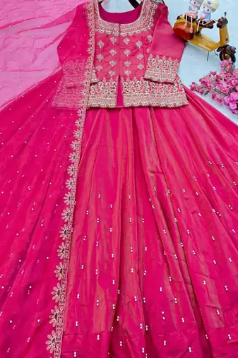 Pink Embroidered readymade Lehenga Choli Set with Dupatta – Wedding & Festive Wear for Women
