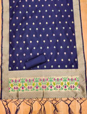 Navy blue soft silk blend silk pure zari woven dress material 2