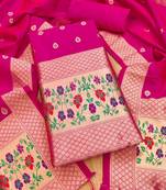 Pink soft banarasi silk pure zari woven design dress material