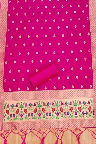 Pink soft banarasi silk pure zari woven design dress material