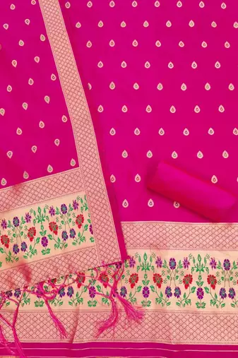 Pink soft banarasi silk pure zari woven design dress material