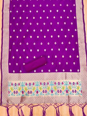 Purple soft silk blend silk pure zari woven dress material 2