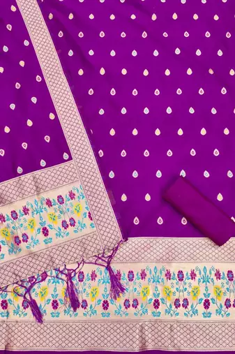 Purple soft silk blend silk pure zari woven dress material