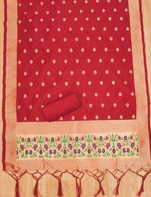 Red soft silk blend silk pure zari woven dress material 2