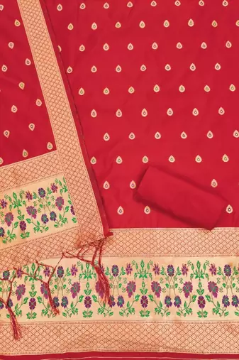 Red soft silk blend silk pure zari woven dress material