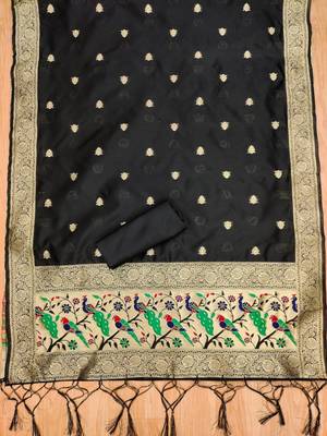 Black soft silk blend silk pure zari woven dress material 2